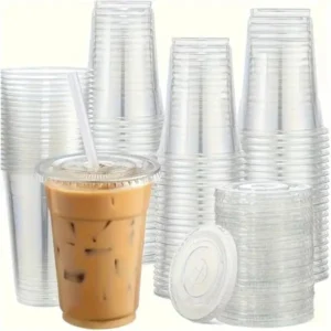 1000 Pieces 12Oz Juice Cup With Lid Clear Strong Disposable Cups - Ideal for iced coffee, smoothies, Bubble Boba tea, milkshakes, frozen cocktails, water, sodas, juices, snacks, dessert & more.